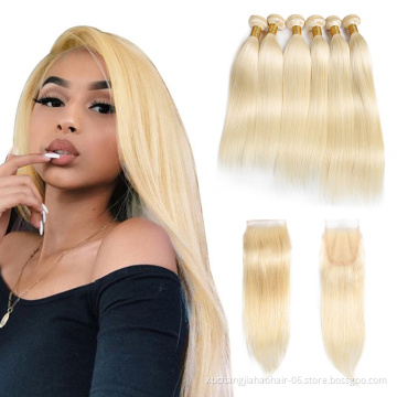 613 hair color blonde Bundles With Frontal 12a bone straight Human Hair Bundles With Closure